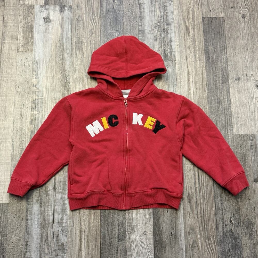 Vintage Disney Mickey Kids Full Zip Red Hooded Sweater (Size S) Embroidered